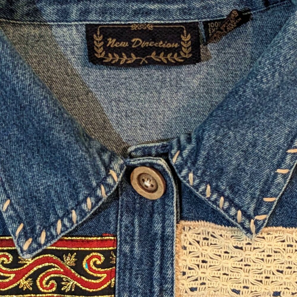 New Directions Vintage Textured Patchwork Denim Jacket Size L Preowned - Picture 5 of 6